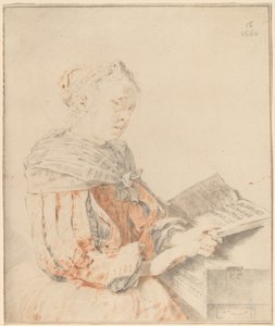 Ung pige ved tastaturet, 1767. af Johannes Kornlein