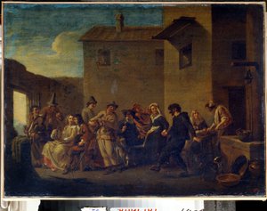 Karneval i Venedig (Karneval i Venedig). Maleri af Johannes Lingelbach