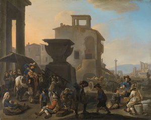 Italiensk markedsplads med en Quack-tandlæge Markedsplads i en italiensk by med en omrejsende tandtrækker af Johannes Lingelbach
