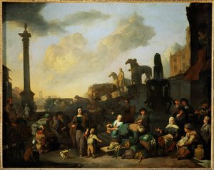 Le marche aux herbes a Rome - Urtemarkedet i Rom ... af Johannes Lingelbach