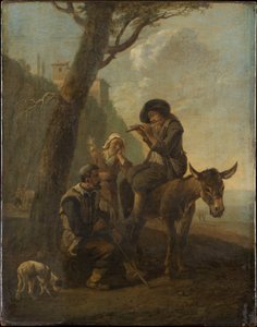 Romersk hyrdefamilie, der hviler under et træ af Johannes Lingelbach