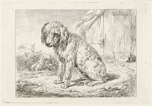 Siddende hund ved en lade af Johannes Mock