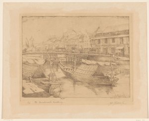 Rød bro i den nedre by Surabaya i det østlige Java af Johannes Nicolaas