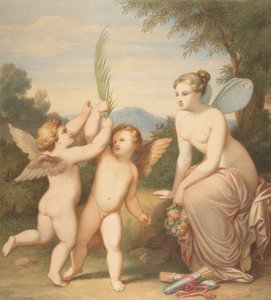 Eros og Anteros med psyke, der ser på dem, 1810-60. af Johannes Riepenhausen