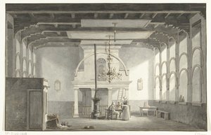 Salen i Kloveniersdoelen i Dordrecht, hvor Nationalsynoden blev holdt i årene 1618-1619, 1836 af Johannes Rutten (signed by artist)