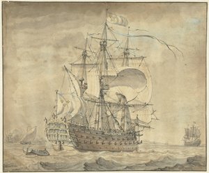 Et fransk tredæks krigsskib med fulde sejl af Johannes Swertner
