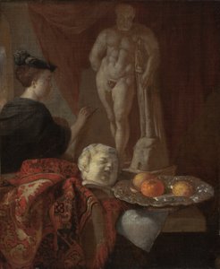 Stilleben og en kvinde ved et staffeli, slutningen af 1600-tallet af Johannes Voorhout