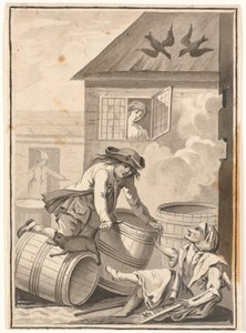 Jens Blok og Gunild. Illustration til Ludvig Holberg: Peder Paars 1772. (2. bog, 3. sang) af Johannes Wiedewelt