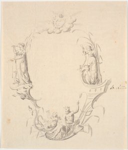 Udkast til titelvignet til et søkort (med teksten: Pass Kaart over Kattegattet, udg. af Søkortarkivet 1799) af Johannes Wiedewelt