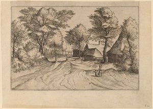 Landsbyvej med Gaard og Skure