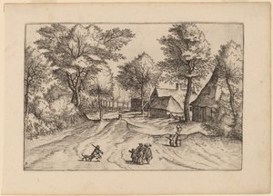 Landsbyvej med Gaard og Skure