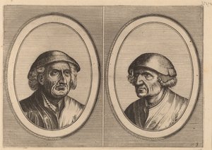 "Hans Onvertsaeght" og "Koen Slock-speck" af Johannes and Lucas van Doetechum after Pieter Bruegel the Elder