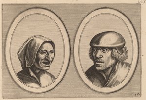 "Woman Verneem-al" og "Hans de Pluym-strijcker" af Johannes and Lucas van Doetechum after Pieter Bruegel the Elder