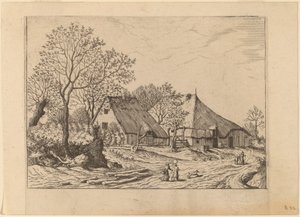 Gård med Skur og Trækbrønd af Johannes and Lucas van Doetechum after the Master of the Small Landscapes