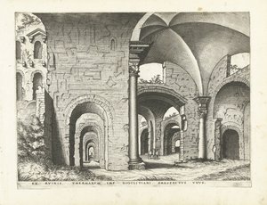 Udsigt over Diocletians bade Romerske ruiner, 1561 (serietitel) af Johannes of Lucas van Doetechum (attributed to)