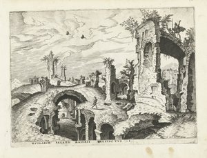 Udsigt over ruinerne på Palatinerhøjen Romerske ruiner, 1561 (serietitel) af Johannes of Lucas van Doetechum (attributed to)