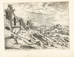 Anden udsigt over Palatinerhøjen i Rom Romerske ruiner, 1561 (serietitel) af Johannes of Lucas van Doetechum (attributed to)