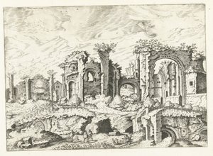 Fjerde udsigt over ruiner på Palatinerhøjen Romerske ruiner, 1561 (serietitel) af Johannes of Lucas van Doetechum (attributed to)