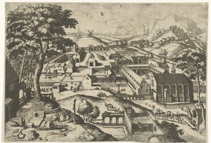 Landskab med Sankt Jerome hieronimus in deserto (titel på objekt) Landskaber med kristne historier (serietitel) af Johannes of Lucas van Doetechum