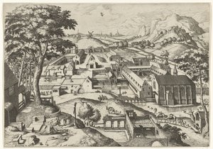 Landskab med Sankt Jerome hieronimus in deserto (titel på objekt) Landskaber med kristne historier (serietitel) af Johannes of Lucas van Doetechum