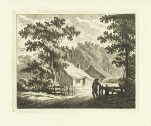 Landskab med gård og gård med hegn
