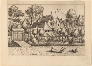 Landsted med grøft af Johannes van Doetechum, the Elder and Lucas