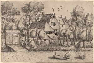 Landhus med grøft af Johannes van Doetechum, the Elder and Lucas