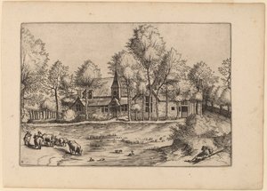 Landsby med kirke af Johannes van Doetechum, the Elder and Lucas