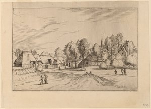 Landsby med kirketårn af Johannes van Doetechum, the Elder and Lucas