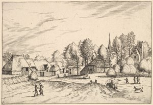Landsby med kirketårn fra Multifariarum casularum landlige funktioner cur..., 1559-61 af Johannes van Doetecum I