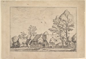 Stor gård med trækbrønd fra Ikoner af gårde og landlige hytter fra..., ca. 1559-61.