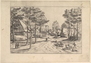 Landsbygade, kvæg, får og hyrde i forgrunden fra Praediorum villar..., ca. 1559-61.