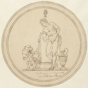 Allegorisk mandsfigur, stående med to løver af Johannes van Dregt