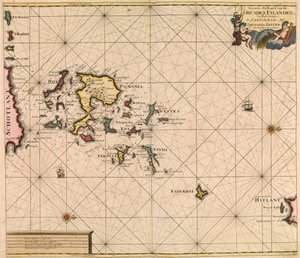Kort over Orcades Eylande (Orkneyøerne) fra van Keulens "Great and Newly Enlarged Sea Atlas".