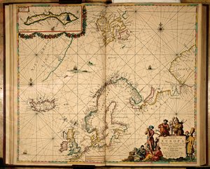 Kort over Nordeuropa (håndfarvet gravering)