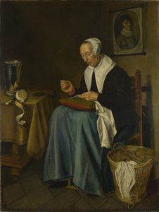 En gammel kvinde siddende syning, 1655 af Johannes van der Aeck