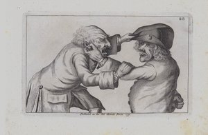 To vrede mænd kæmper mod hinanden (gravering)