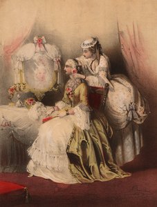 Marie Antoinette med sin tjenestepige (farvelitografi)