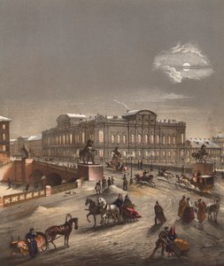 Petersborg, Rusland, om vinteren (farve litho)