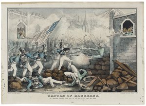 Slaget ved Monterey den 7. juli 1846, litho af Nathaniel Currier (1813-88) af John (after) Cameron