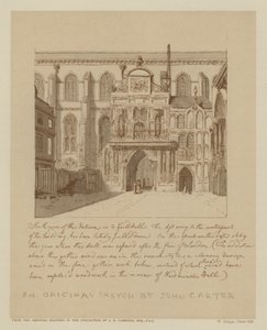 Sydlig udsigt over indgangen til Guildhall, City of London (litho) af John (after) Carter