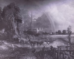 Salisbury Cathedral fra engene, Bibbys Annual af John (after) Constable