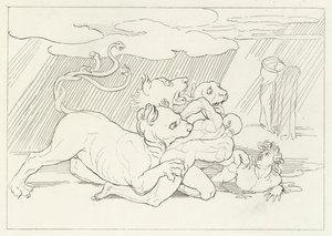 Cerberus, Inferno, Canto 6 (gravering) af John (after) Flaxman
