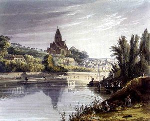 Triel, fra "Views on the Seine", graveret af Thomas Sutherland (f.1785), udgivet af R. Ackermann (1764-1834) 1821 (farvelitografi)