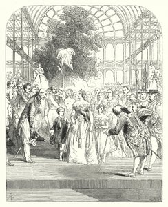 Dronning Victoria og hendes børn besøger den store udstilling i 1851, Crystal Palace, Hyde Park, London (gravering) af John (after) Gilbert