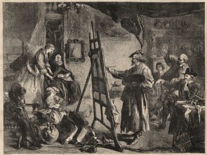 THE STUDIO OF REMBRANDT - gravering efter maleri af J. Gilbert - l