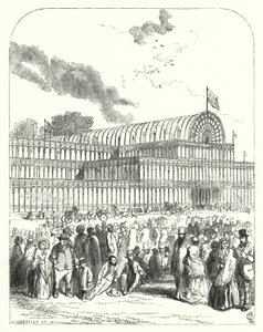 Crystal Palace i Hyde Park, London, mødested for den store udstilling i 1851, designet af Joseph Paxton og Charles Fox (gravering)