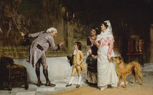 Forfaderen på tapetet (farve litho) af John (after) Hassall