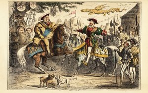 Henrik VIII af England møder Frans I af Frankrig til hest på Guldklædets felt, 7. juni 1520