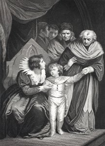 Elizabeth Woodville overgiver sin søn (litho)